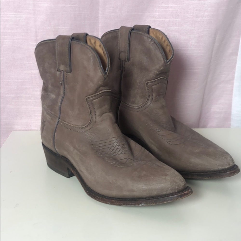 Frye Gray Leather Ankle Cowboy Boots